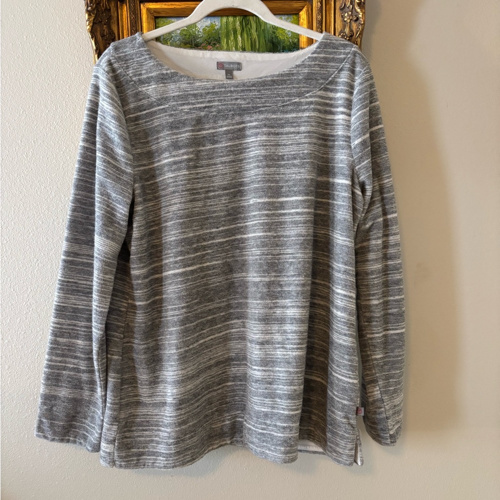 Talbots Gray and White Long Sleeve Top